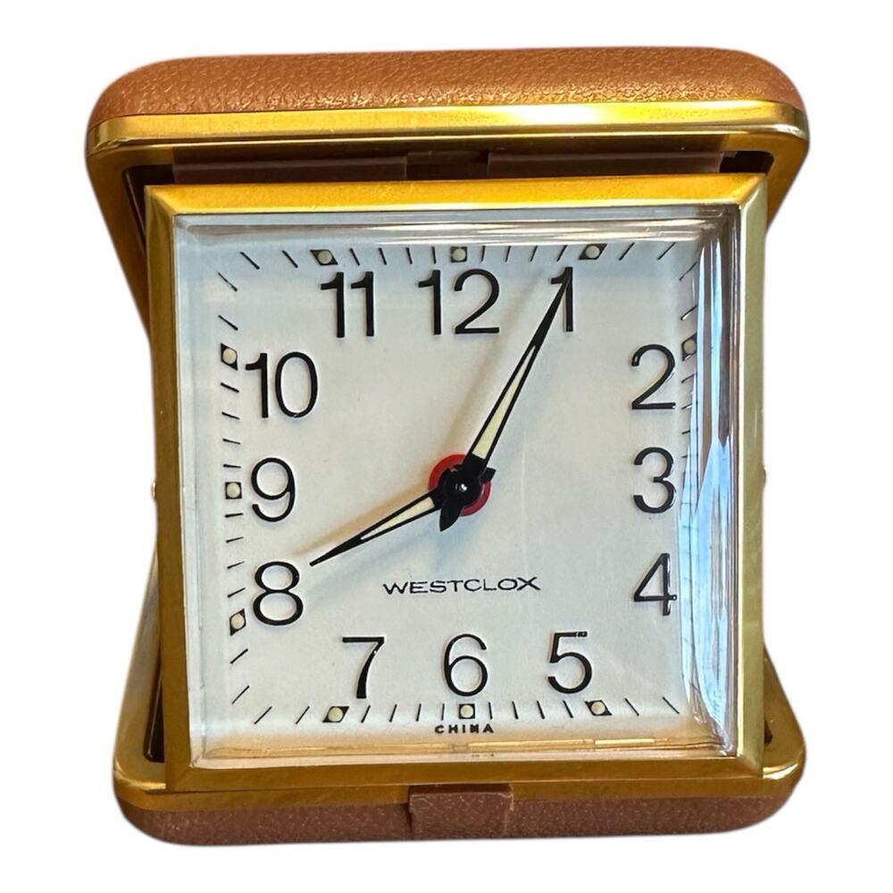 VTG Westclox Wind-Up Travel Alarm Clock Folding Case Hands Glow Alarm Works